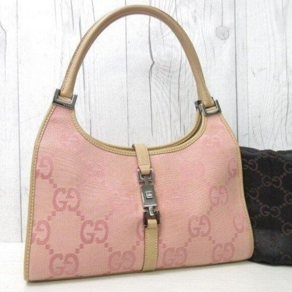 GUCCI GG  Jackie O Hobo Pink Shoulder Bag Sherry Monogram Web Leather - Picture 5 of 14